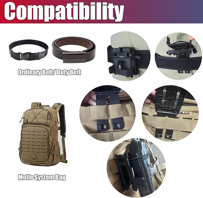 Universal Belt Clip & MOLLE Radio Holster - Tactical Mount Holder for BaoFeng Motorola Midland Kenwood Walkie-Talkies w/Back Clip or Round Knob - Secure Fit for Duty Belts, MOLLE Packs