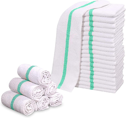 GOLD TEXTILES New Cotton Blend White Restaurant Bar Mops Kitchen Towels (120, Green Stripe)
