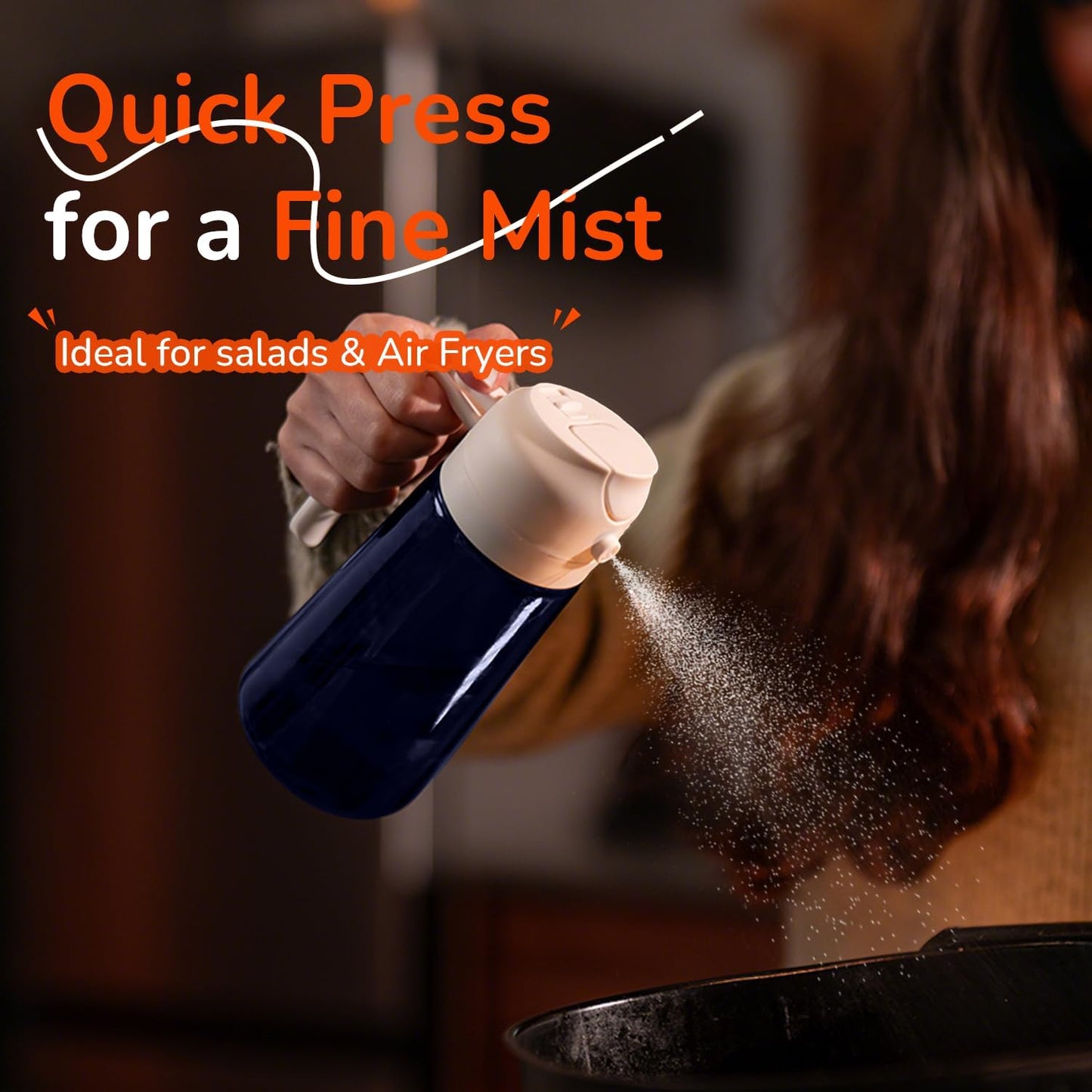 TrendPlain 16oz/470ml Blue Glass Olive Oil Sprayer for Cooking - 2 in 1 Olive Oil Dispenser for Kitchen Gadgets, Air Fryer, Salad, and BBQ - White