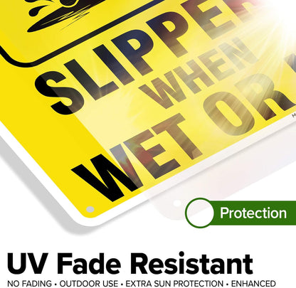 Caution Slippery When Wet Sign or ICY Sign, 10"x14" 0.40 Aluminum, Fade Resistance, Indoor/Outdoor Use, USA MADE By My Sign Center