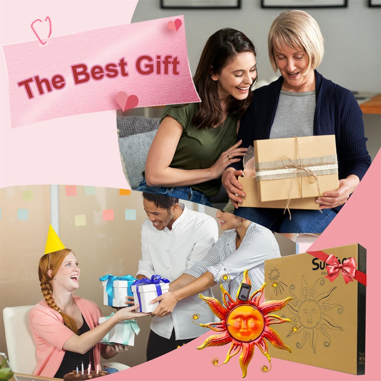 Goodeco Solar Sun Face Wall Art – Metal Outdoor Wall Decor with Solar LED Lights for Garden & Patio - Weather Resistant, Smiling Sun Face Design (18 inch, Gold