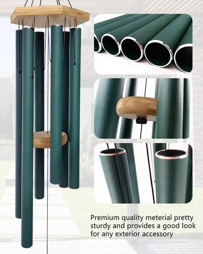Wind Chimes Outdoor Deep Tone, Wind Chimes for Outside, Memorial Wind Chimes with Hook as Gifts for Mother's Day/Housewarming/Christmas, Patio, Garden, Yard, Home Décor. Green