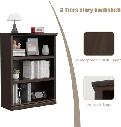 43 in Tall Bookcase, 3-Tier Bookshelf Open Storage, 33 inch Wide Floor Standing Indoor Furniture, Book Cases for Home School Library Office Bedroom Kids, Dark Cherry 3 Tiers