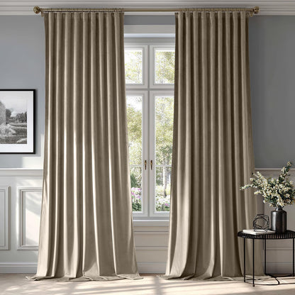 MIULEE Taupe Velvet Curtains 108 inches 2 Panels - Luxury Room Darkening Window Drapes for Bedroom Living Room Thermal Insulated Super Soft Blackout Extra Long, Back Tab Rod Pocket Pinch Pleated