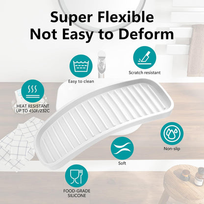 Silicone Sponge Holder Kitchen Sink Organizer Tray Dish Caddy Soap Dispenser, Scrubber Spoon Holder,Dishwashing Accessories 2 Pack (White)