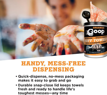 GOOP Orange Heavy Duty Ruff Towels with Scrubbing Power, 10” x 12” Dual Textured Multi-Purpose Cleaning Wipes, Removes Dirt, Grease, Oil, 72 Count (Pack of 2)