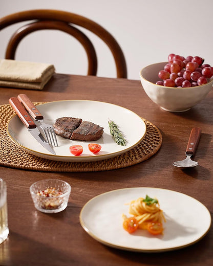 Famiware Dinnerware Sets for 8, Ocean Round 24-Piece Kitchen Plates and Bowls Sets, Microwave and Dishwasher Safe, Scratch Resistant, Vanilla White