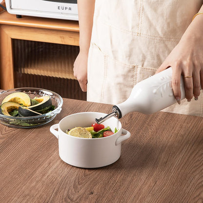 Sweejar Large Olive Oil Dispenser Bottle with Spout, 24 Oz Ceramic Oil Dispenser for Kitchen, Relief Opaque Oil Cruet, Oil Container for Cooking, EVOO, Avocado Oil, Vinegar, Pack of 1 (White)