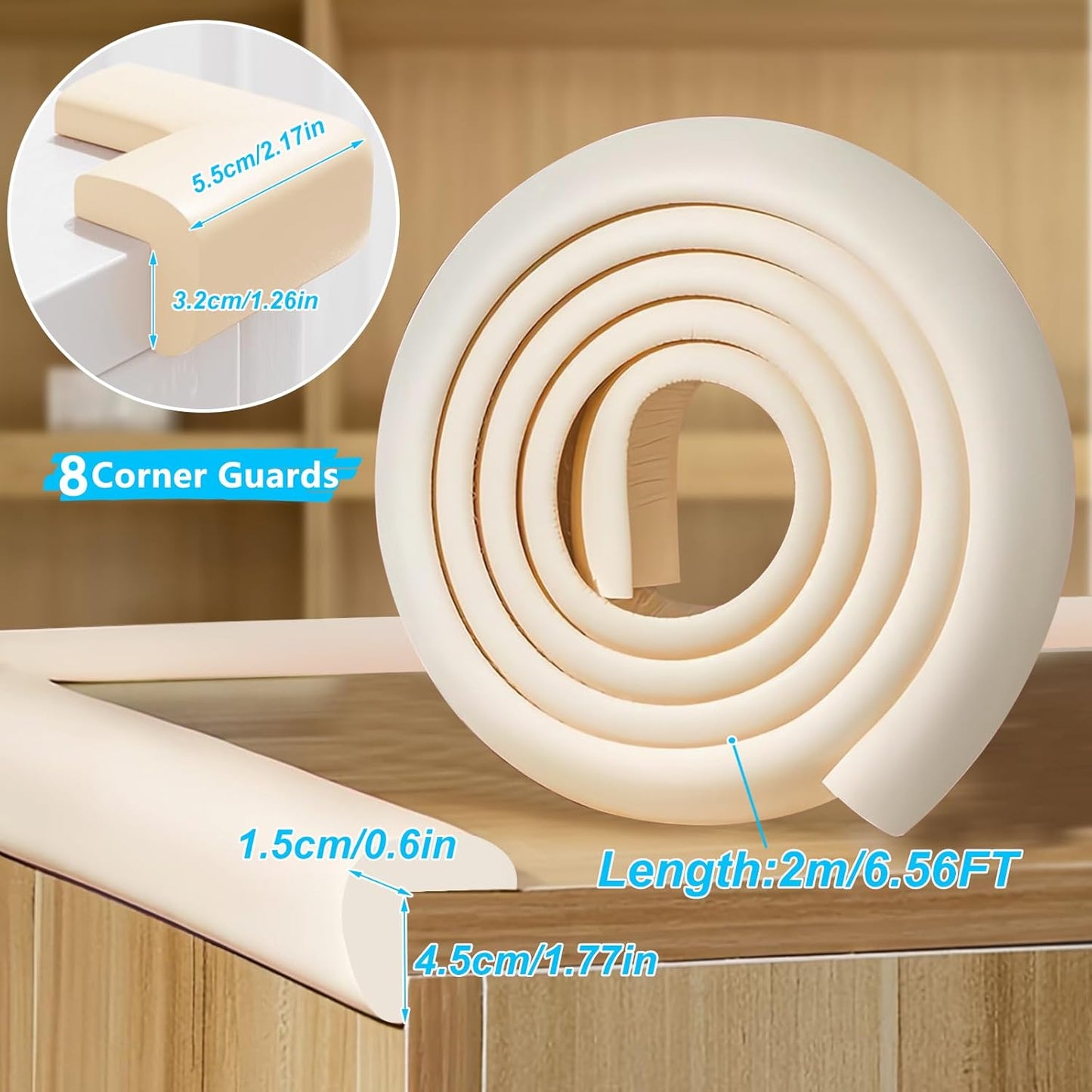 Baby Proofing Edge Corner Protector,1Roll L-Shape Soft Cabinet Door Bumper Corner Strip,8 Furniture Safety Bumper Corner Guards,Self Adhesive,Wall Protector,for Nursery,Kitchen,Fireplace,Table