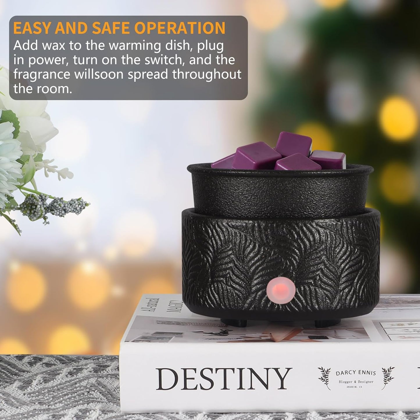 Electric Wax Melt Warmer 4-in-1 Candle Warmer for Scented Wax Melter Cute Ceramic Fragrance Wax Burner for Home Office Bedroom Deco Gift for Women Black