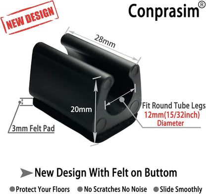 Rectangle U Shaped Chair Leg Tips Caps with Felt Pads,Furniture Feet Protector Slide Smoothly Glides No Scratches No Noise Protect Hardwood Floor,Fit 12mm(15/32inch) Diameter Tubular Leg (Black 8PCS)