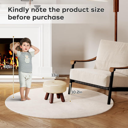 Small Foot Stool 13in, Round Faux Leaher Ottoman Foot Rest for Living Room, Under Desk Footstool Foot Rest with Non-Skid Rubber Legs for Bedroom, Entryway, 13''L x 13''W x 10.2''H, White