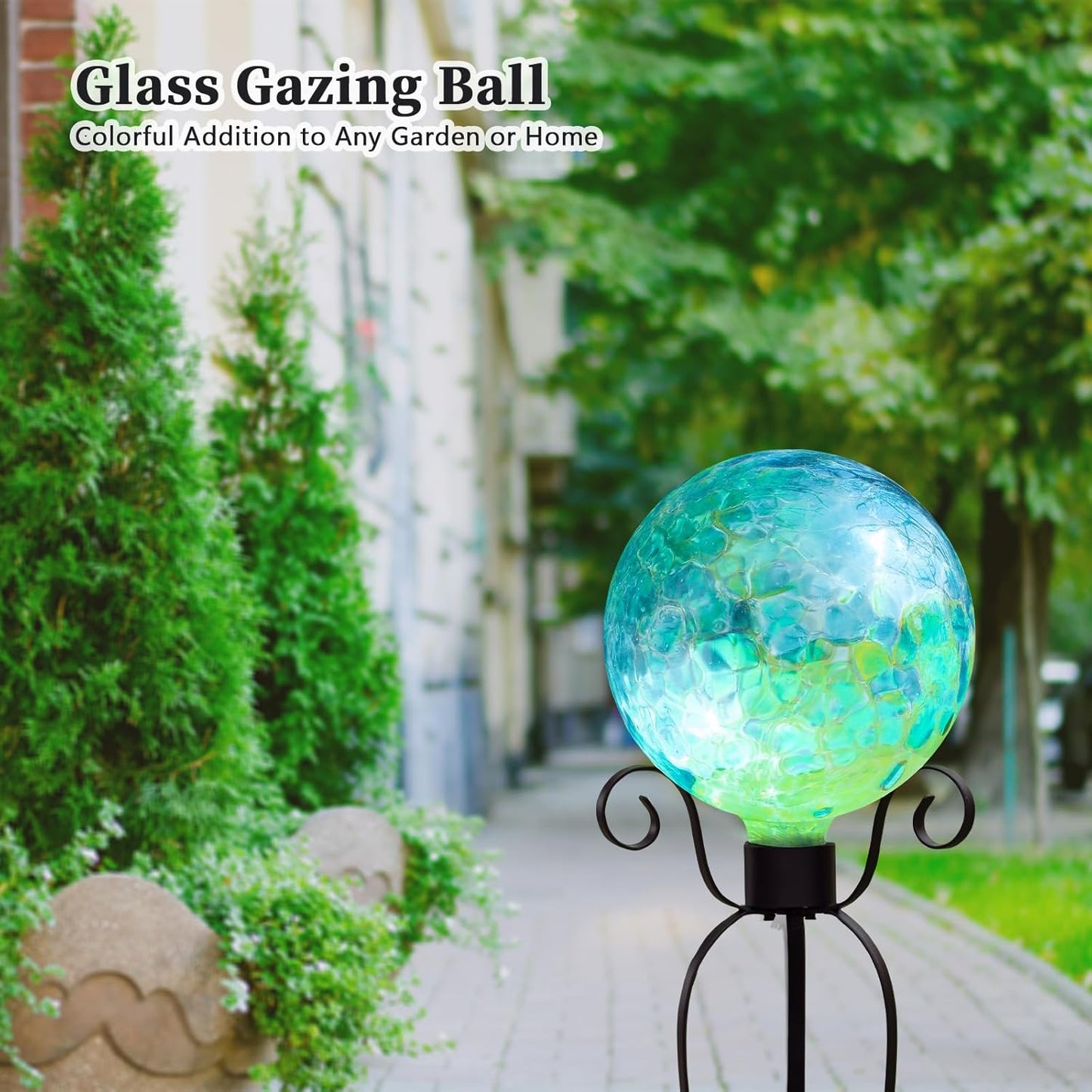 VCUTEKA Gazing Ball, Glass Gazing Balls Sphere for Garden Lawn Outdoor Ornament Yard Decorative, Blue Swirl, 10"