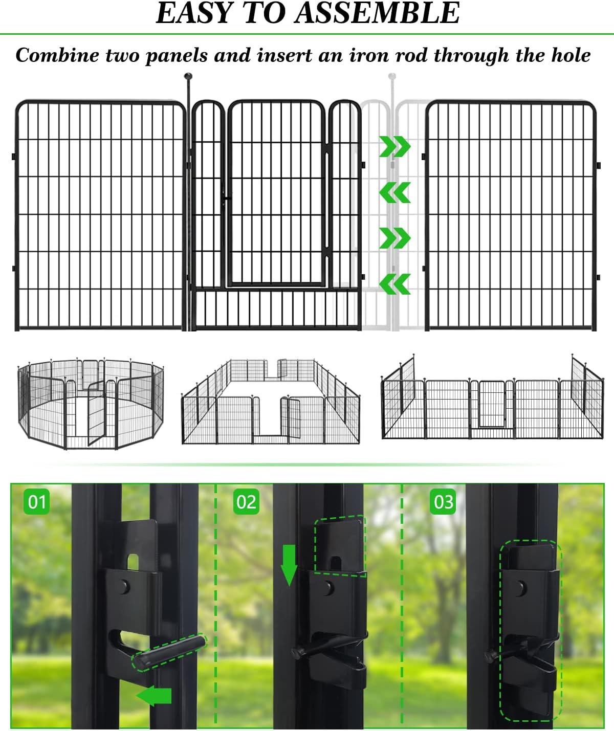 Decorative Black Metal Fencing Garden Fence with Gate, 72ft(L) 40in(H) 32 Fence Panels No Dig Fence Rustproof Animal Barrier Fence Temporary Dog Panels Fencing Outdoor