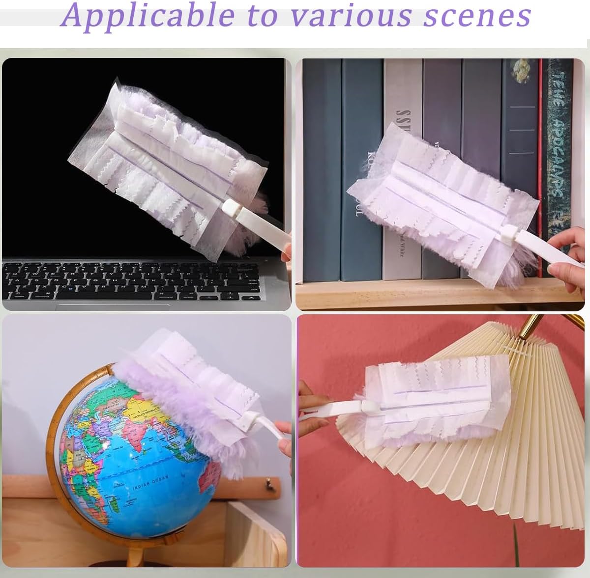 Duster Refills Compatible with Swiffer Duster, Heavy Duty Multi Surface Duster Replacement with 1 Extra Handle for Cleaning Furniture, Blinds, Ceiling Fans and Car (Purple-50Pack)