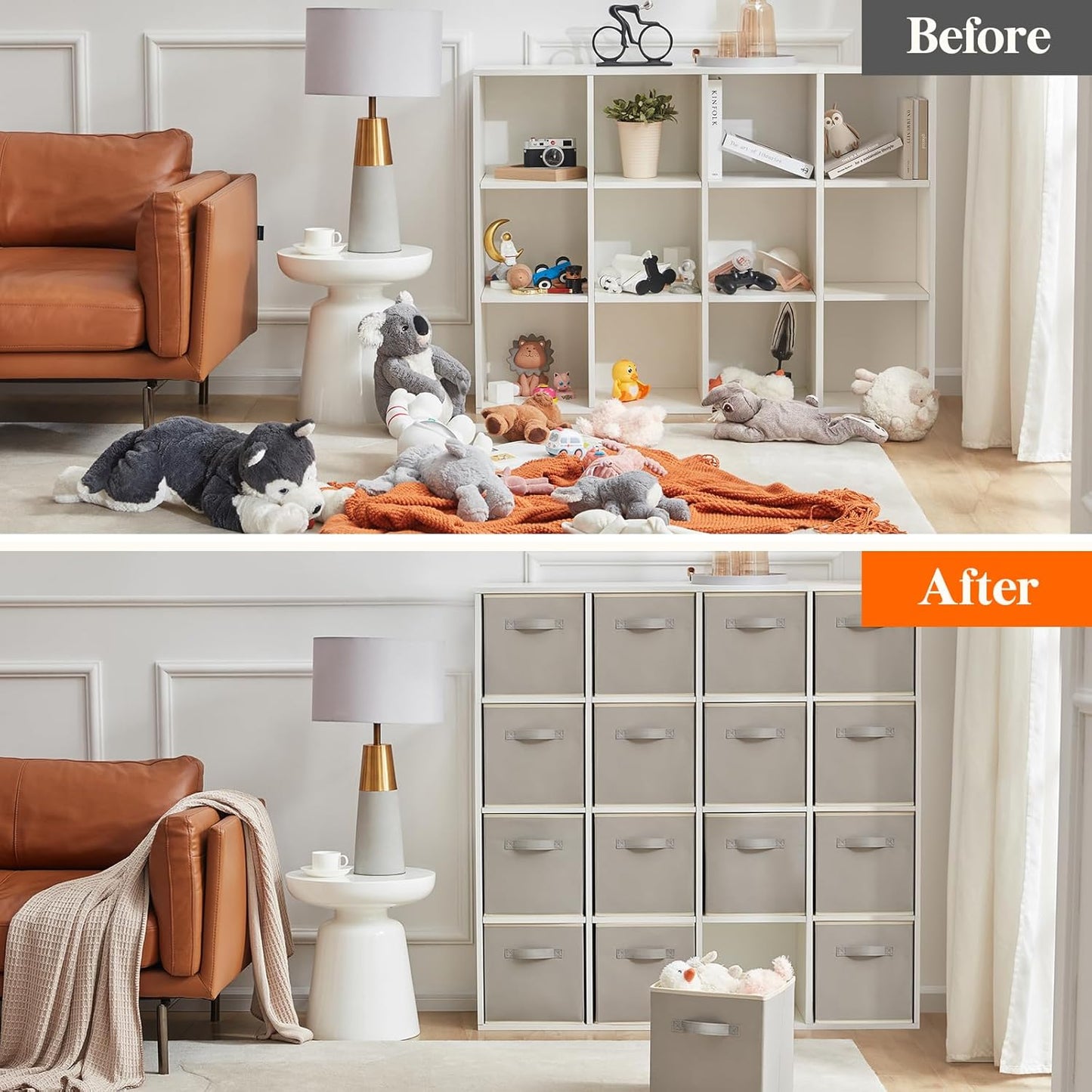 Lifewit 16 Packs Storage Cubes, 11 Inch Cube Storage Bins, Foldable Decorative Fabric Storage Baskets for Organizing Home Organizers with Handles for Shelves, Closet, Light Gray