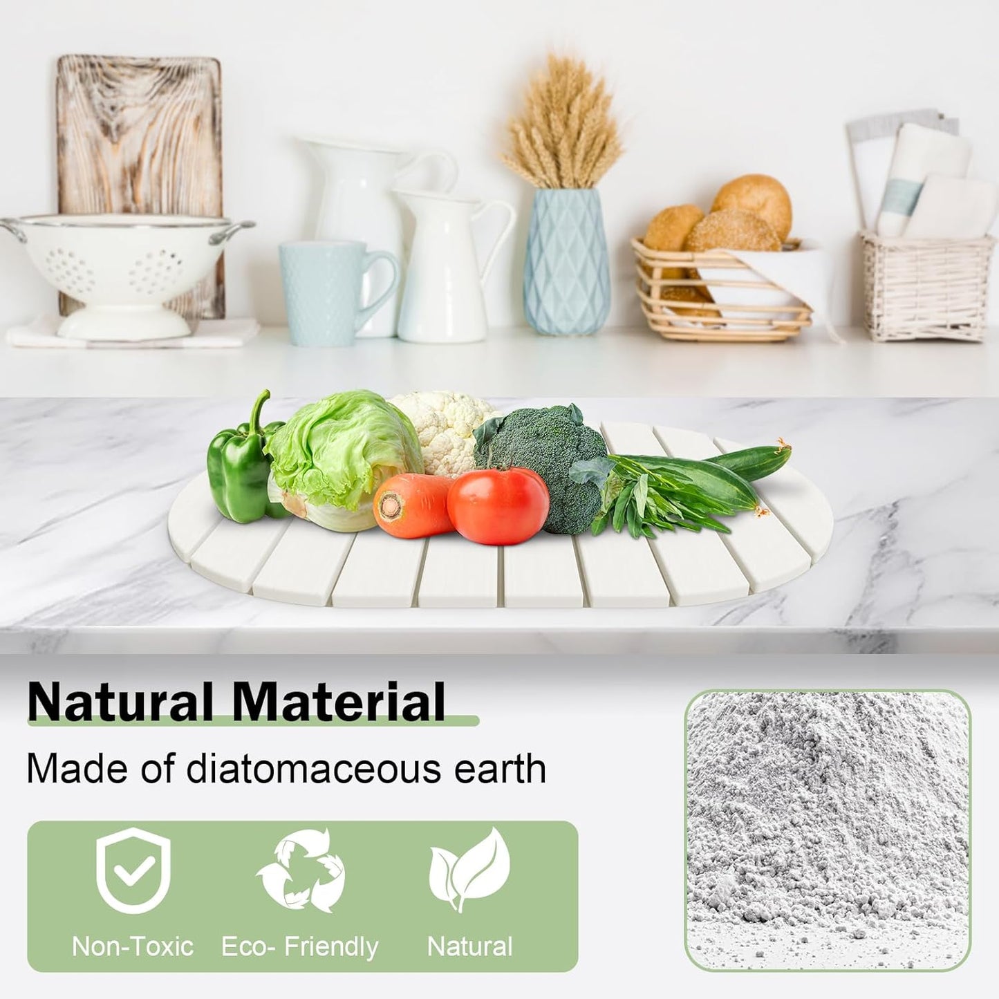 Stone Dish Drying Mat for Kitchen Counter,24"(L)×16"(W) Collapsible Fast-Drying Diatomaceous Earth Mats with Towel Sanding Tool,Versatile Stone Drying Mats for Cups Dishes Bottles