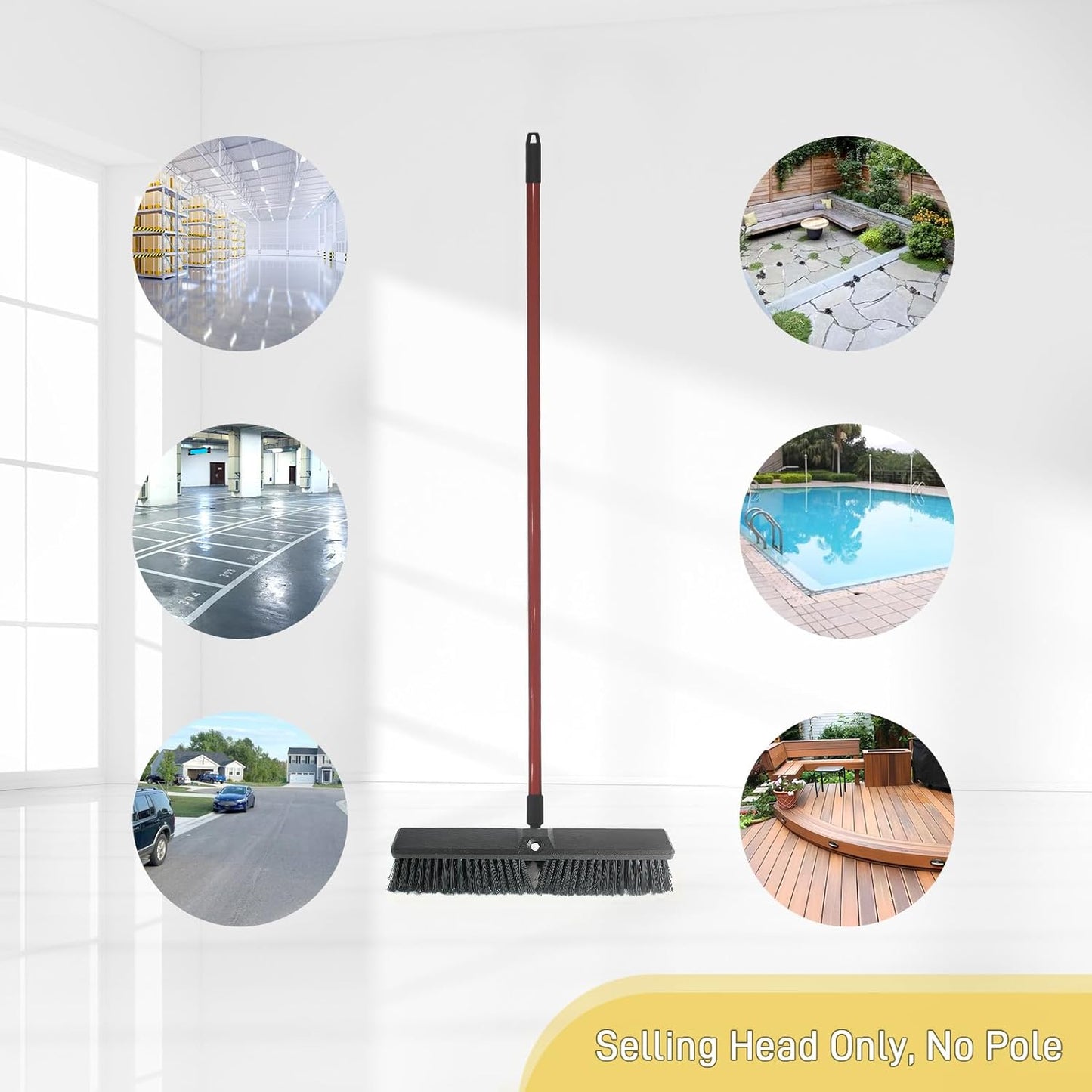 Push Broom Head Outdoor Large Stiff Bristle - Excellent Cleaning Performance- Easy Installation (18 inches)
