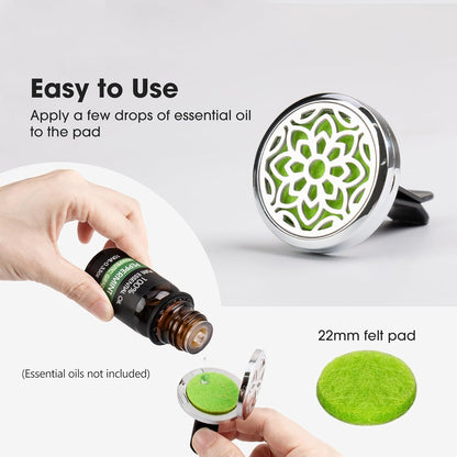 ttstar Car Diffuser Vent Clip - 30mm Aromatherapy Essential Oil Car Diffuser Vent Clips with 36 Refill Pads (3 Lotus Vent Clips, Metal)
