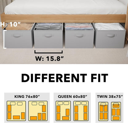 SpaceAid 4 Pack 10" High Under Bed Storage Containers, Large Underbed Storage Organizer Bins with Lids for Bedroom, Dorm, Clothes, Closet Organization, Bed Sheets and Blankets (Gray)