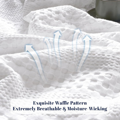 PHF Cooling Waffle Blanket Twin Size, Lightweight 60% Rayon Derived Bamboo & 40% Cotton Breathable Blanket for Hot Sleepers, Soft and Luxury for Bed Couch and Sofa, 66"x90", White