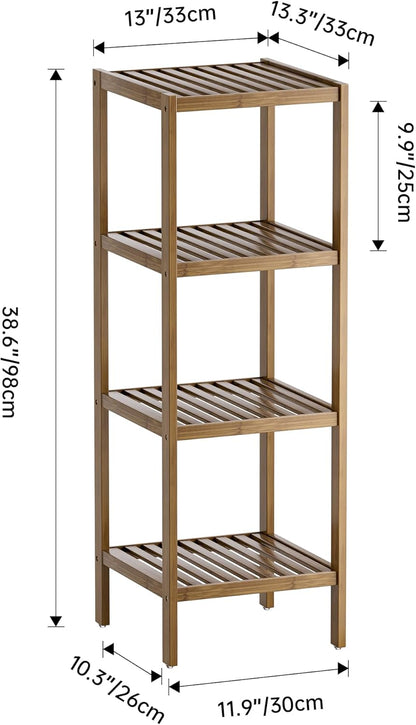 SMIBUY Bathroom Storage Shelf, 4-Tier Bamboo Rack Organizer, Multifunctional Shelving Unit for Living Room Bedroom Kitchen (Walnut)