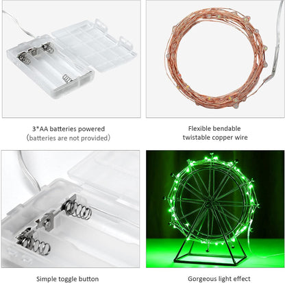 Mini St. Patrick's Day Fairy Lights Battery Operate, 2 Pack Copper Wire 3*AAA Battery Powered Led Starry Fairy String Lights for Bedroom, Christmas, Party, Wedding, Decoration(5m/16ft Green)