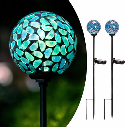 Afirst Solar Outdoor Lights Decorative Mosaic - Solar Garden Stakes Mosaic Gazing Ball Waterproof Outdoor Lights Stakes for Pathway Yard Lawn Decoration Navy Blue 2 Packs