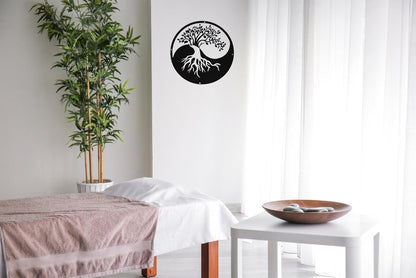 SHIMANY Black Metal Wall Art - Yin&Yang Tree Of Life Hanging Wall Sculpture for Living Room, Bedroom, Entryway, or Meditation Space