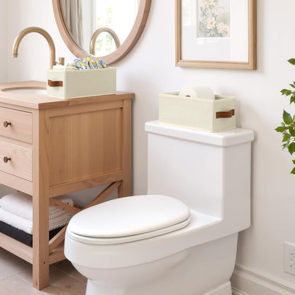 GRANNY SAYS Small Fabric Storage Bins, Storage Baskets for Shelves with PU Handles, Toilet Paper Storage, Mini Baskets for Organizing DVD, Photos, Clothes, Diaper, Sock, Cd, 6-Pack, Ivory