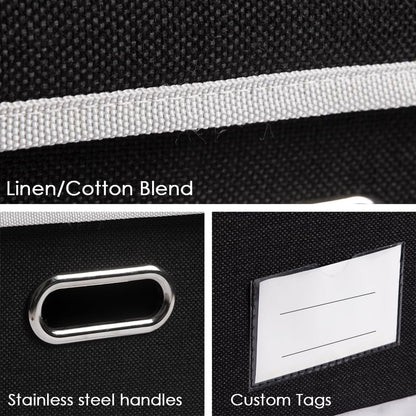 PRANDOM Storage Boxes with Lids [3-Pack] Fabric Collapsible Storage Bins Organizer Containers Baskets Cube with Cover for Home Bedroom Closet Office Nursery Black（11.4X8.6X6.7