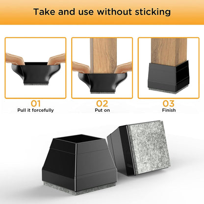 Square Chair Leg Protectors for Hardwood Floors,16 Pcs Silicone Felt Furniture Legs Caps to Prevent Floor from Scratches and Reduce Noise, Easy to Move,（Fit: 2.25" -2.75" Black）.