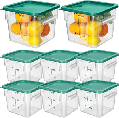 Lallisa 8 Pack 6 Qt Commercial Food Storage Containers with Lids Square Food Storage Container Clear Cereal Storage Containers for Kitchen Freezer Pantry Restaurant Flour Sugar(Green Lids)