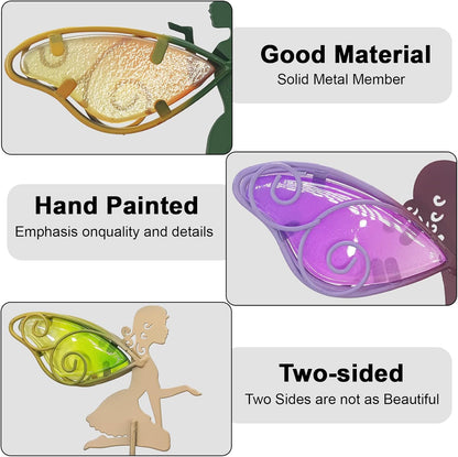 John's Studio Fairy Decorative Garden Stake - Outdoor Metal Pathway Decoration Dual Purpose Indoor Hanging Wall Decor for Garden Patio Yard Lawn Pathway Ornaments - 6PCS