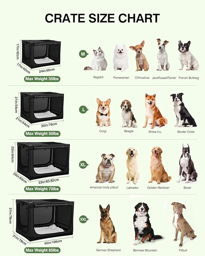 24-Inch Collapsible Travel Dog Crate, Portable 4-Door Soft Kennel for Medium to Large Dogs, Chew-Proof Mesh Windows, Indoor/Outdoor Use, Foldable, with Storage Bag (Black)