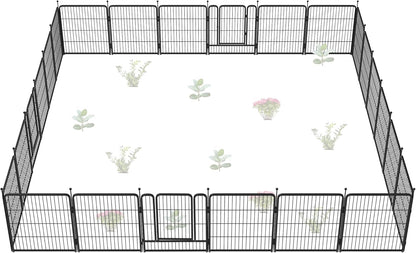 FXW Garden Fence Outdoor for The Yard – 32in(H) x 54.0ft(L) Heavy Duty Metal Animal Barrier for Dog and Rabbit, Decorative Dog Fence, 24 Panels, Black