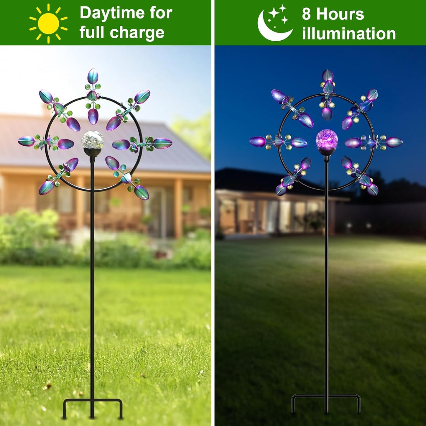 Large Solar Wind Spinner Outdoor, Metal Wind Sculpture Kinetic for Patio Garden Yard Decor, Gift for Family or Friends