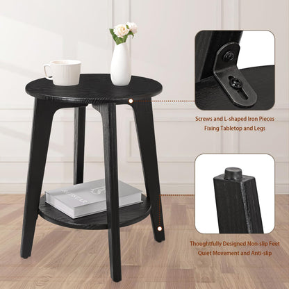 Side End Table Round Black Beside Table Sofa Table Nightstand Modern End Table 2-Tier Small Accent Tables Great for Small Spaces Living Room Bedroom