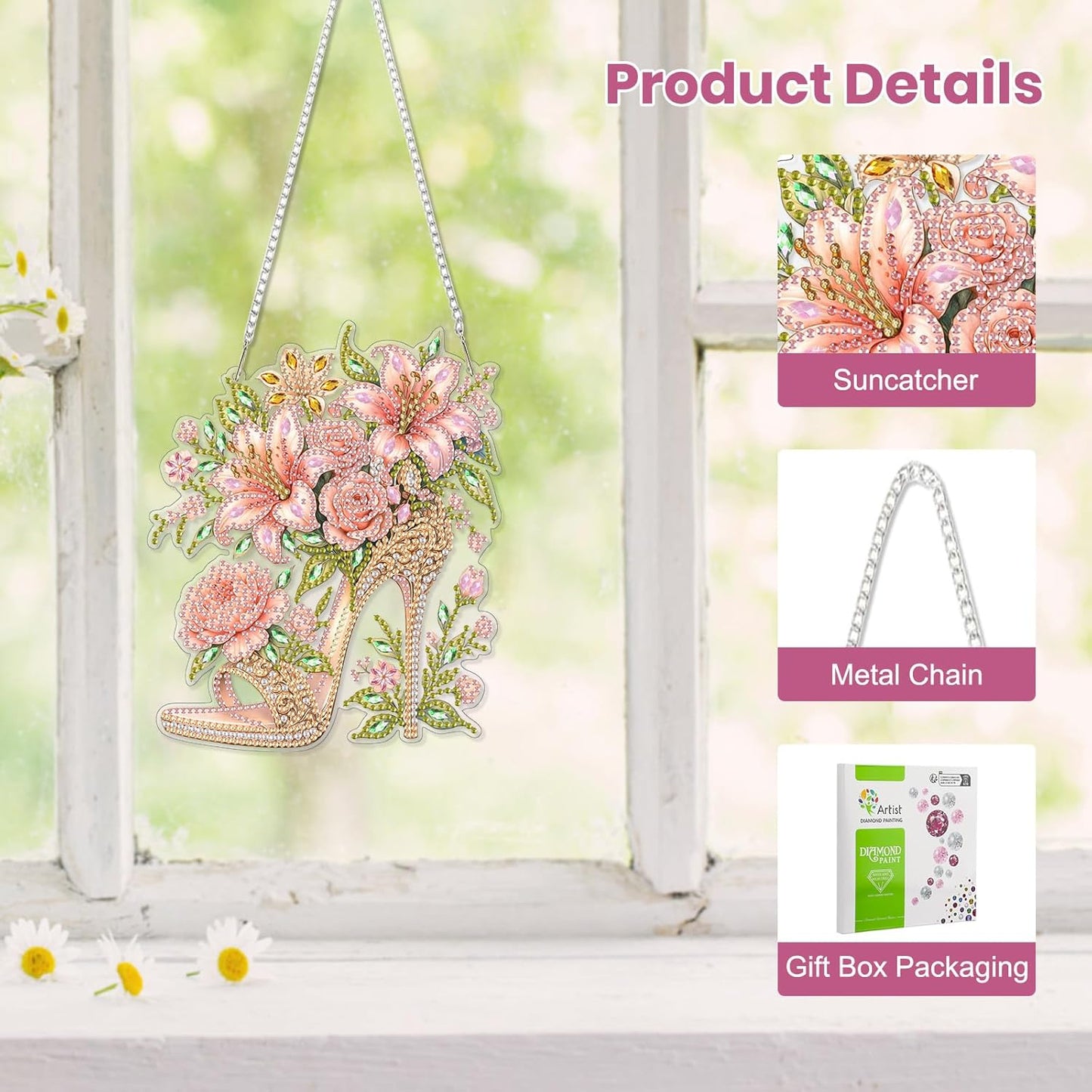 EOBROMD Diamond Hanging Art Kits for Adults, High Heel Diamond Art Painting Suncatcher, DIY Special Shaped Rhinestone Kits for Adults, Window Pendants Home Garden Wall Hanging Ornament