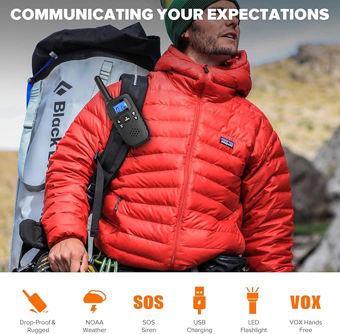 Wishouse Walkie Talkies for Kids Adults - Long Range Rechargeable 2 Way Radios,Gift,Hiking Accessories Camping Gear with Lamp,SOS Siren,NOAA Weather Alert,VOX,Easy to Use 2 Pack
