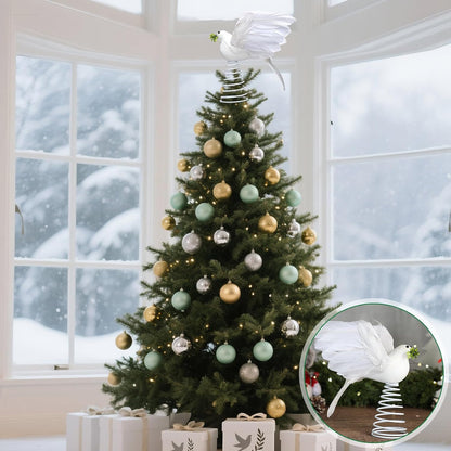 Retisee 9 Inch Dove Olive Christmas Tree Topper White Bird Christmas Tree Decoration Peaceful Flying Dove Ornaments Artificial Feather Flocked for Hanging Wedding Party Decor