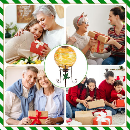 10" Diameter Solar Gazing Ball and 8.5" Metal Stand Indoor Outdoor Garden Ornament Glass Globe Sphere Yard Art Gazing Globe for Garden,Home,Lawn,Porch,Patio Birthday Gift for Women(Orange)