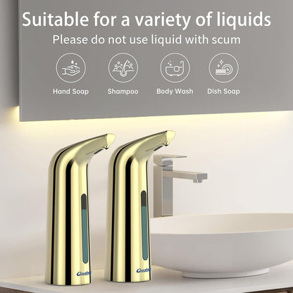 Convenient Automatic Soap Dispenser,4 Adjustable Levels Touchless Hand Sanitizer Pump with Infrared Sensor, 400 ml Countertop Electric Soap Dispenser for Bathroom,Kitchen (Gold2)