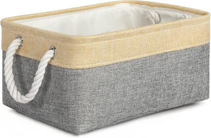 TheWarmHome Decorative Basket Rectangular Fabric Storage Bin Organizer Basket with Handles for Clothes Storage (Gold&Grey, Medium-1Pack,13.8L*9.8W*6.7H)