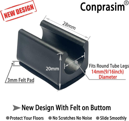 Rectangle U Shaped Chair Leg Tips Caps with Felt Pads,Furniture Feet Protector Slide Smoothly Glides No Scratches No Noise Protect Hardwood Floor,Fit 14mm(9/16inch) Diameter Tubular Leg (Black 24PCS)