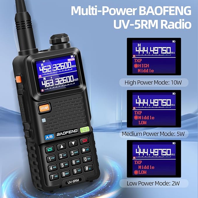 BAOFENG UV-5RM Radio-10W Handheld Radio Multi-Frequency Two Way Radio for Adults, Long Range Portable Ham Radio with 2500 mAh Type-C Charging Battery & Copy Frequency 999CH (1 Pack)