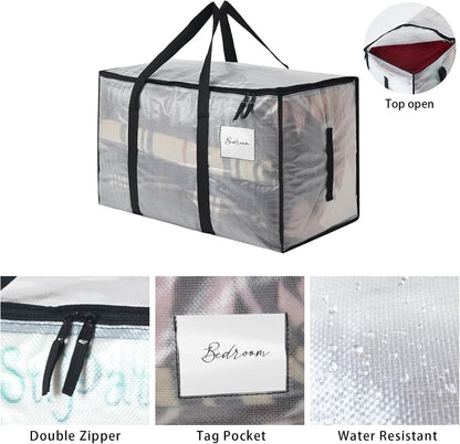 Heavy Duty 93L (24.5 Gallon) Stackable Storage Bins with Fully Openable Lids, Moving Bags Heavy Duty, Clear Plastic Totes for Moving Storage, Home Organization, Closet, Dorm Room. 10 pack