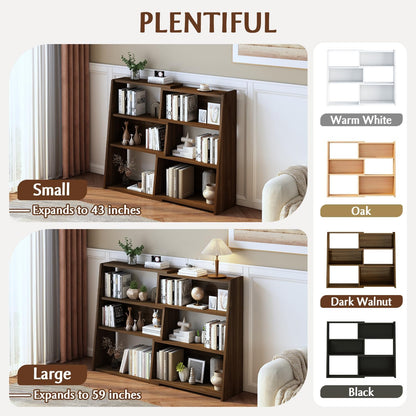 IOTXY Wooden Extendable Shelf Bookcase - 3-Tier Ladder Low Short Bookshelf for Small Space or Corner, Dark Walnut, S