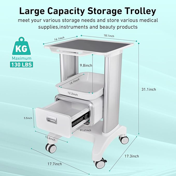 Professional Mobile Medical Trolley with Wheels and Drawers for Home Bedroom Salon Lab Hospital Dental Office Clinic