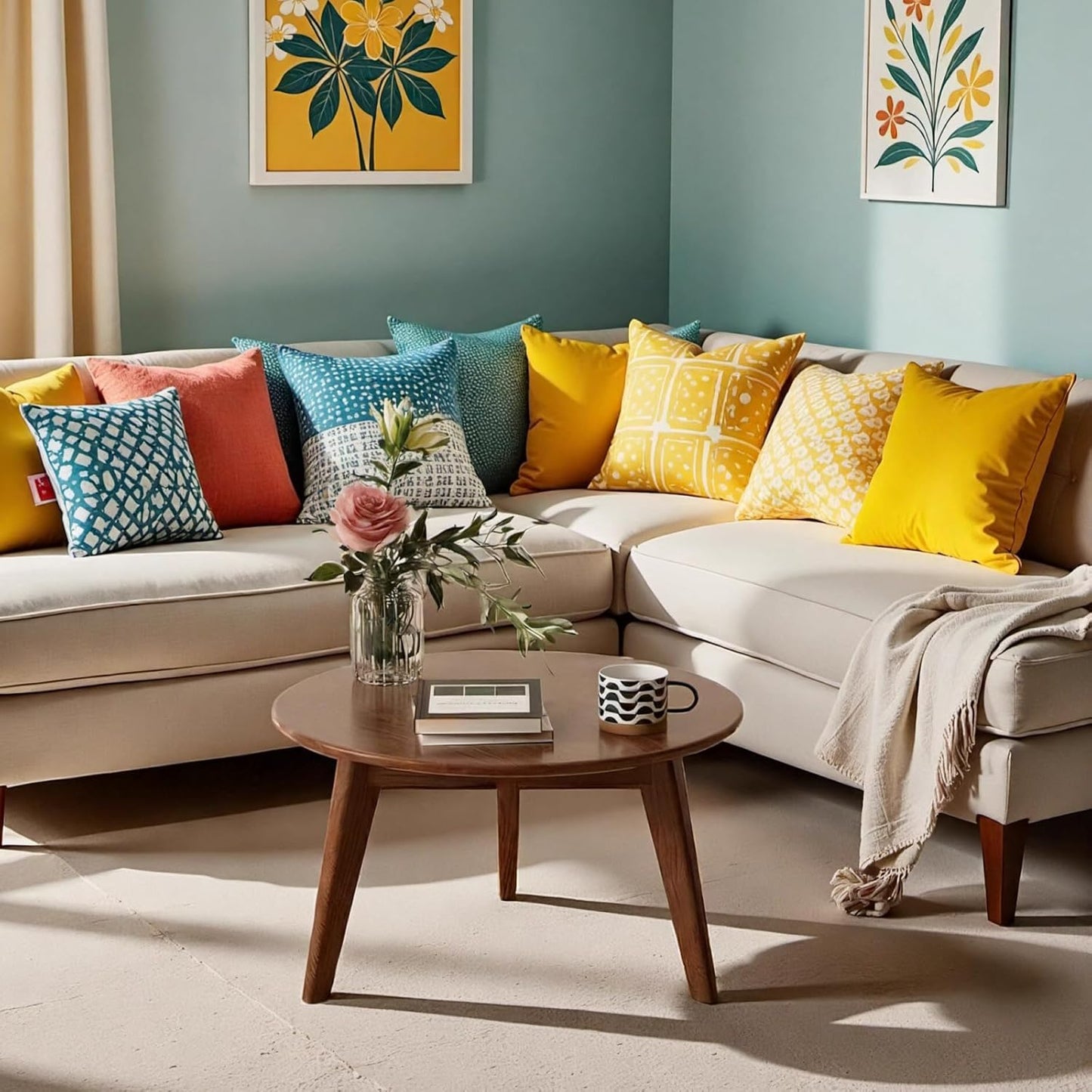 100% Solid Oak Wood Mini Coffee Table, Round Living Room Table Side Table w/Solid Wood Legs, Walnut Mid Century Sturdy Tables for Bedroom Balcony Living Room (23.62" D x 13.78" H)